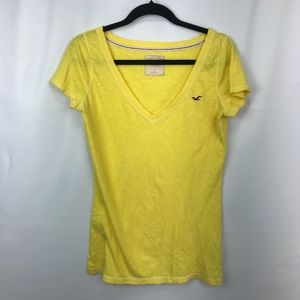 Yellow Short Sleeve V Neck Hollister Tee